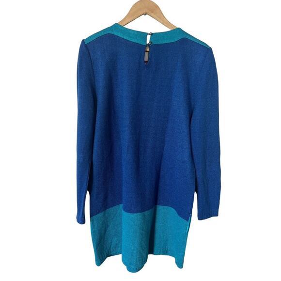 Vintage 80s Anthony Sicari Blue Abstract Knit Sweater Dress Size 12 USA Made - Picture 2 of 6